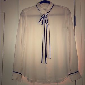 Ann Taylor Loft Sheer White Neck Tie Blouse